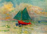 Odilon Redon Red Boat with a Blue Sail oil painting